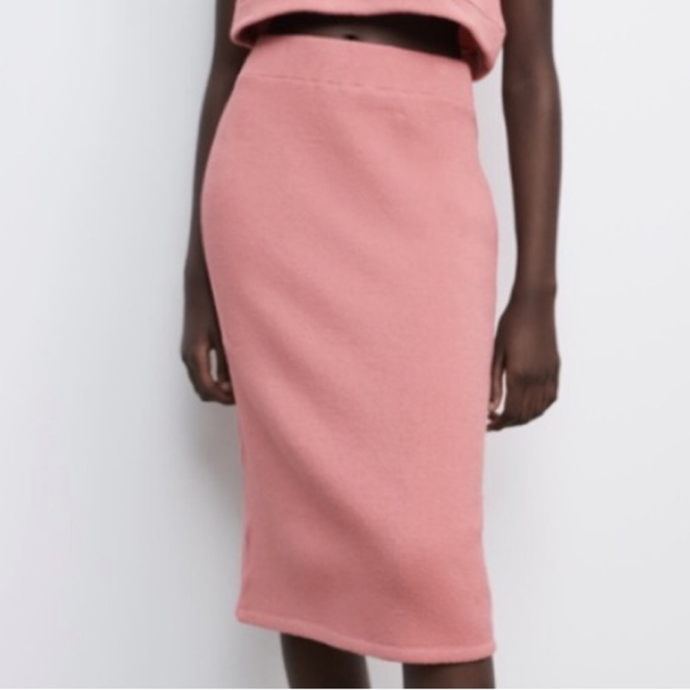 NEW ZARA PINK COTTON BLEND MIDI SKIRT
